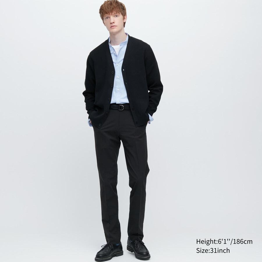 Černé pánské ultralehké obleky uniqlo airsense s imitací bavlny