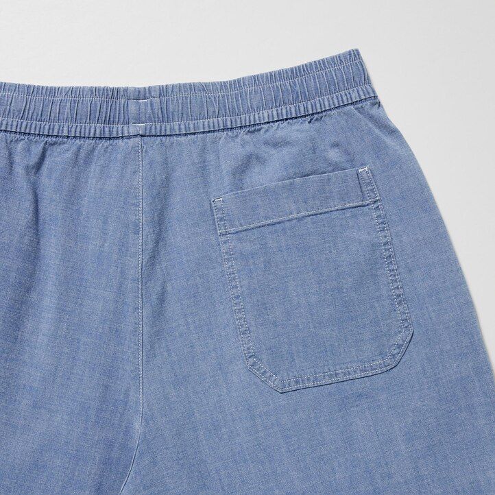 modré pánské strečové kalhoty uniqlo chambray easys