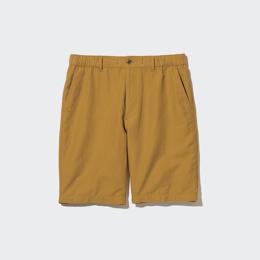 pánské kalhoty uniqlo ze směsi lnu v hořčicové barvě