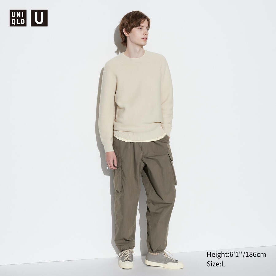 pánské kalhoty uniqlo wide fit parachutergo olivové barvy