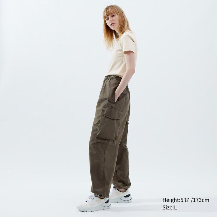 pánské kalhoty uniqlo wide fit parachutergo olivové barvy