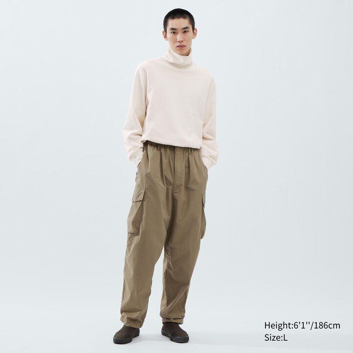 pánské kalhoty uniqlo wide fit parachutergo olivové barvy