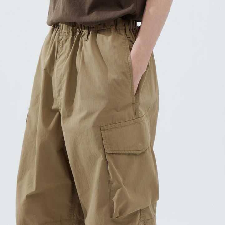 pánské kalhoty uniqlo wide fit parachutergo olivové barvy