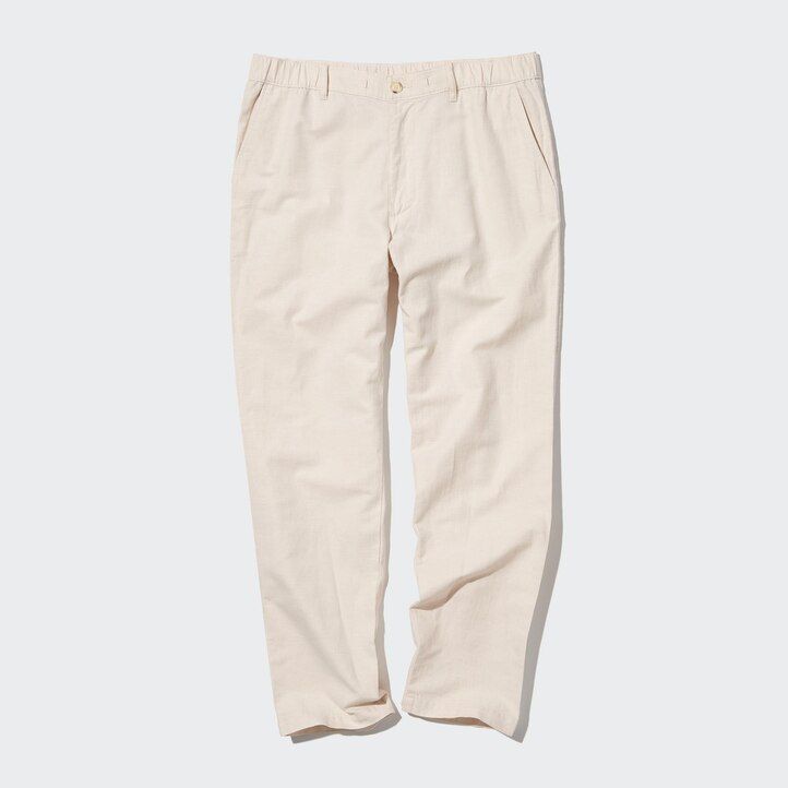 pánské kalhoty uniqlo relaxed fit z olivové směsi lnu