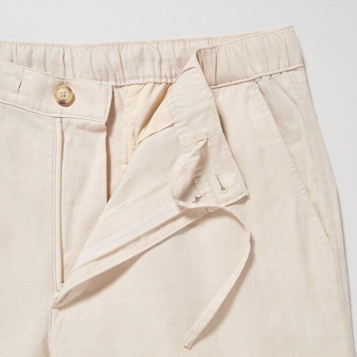 pánské kalhoty uniqlo relaxed fit z olivové směsi lnu