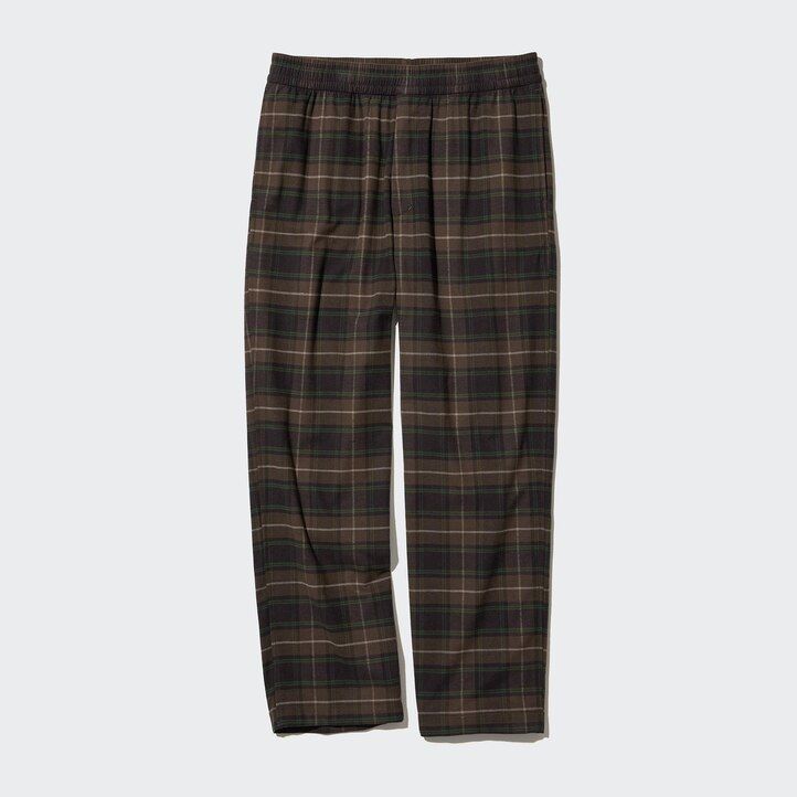 tmavě hnědé pánské flanelové kalhoty uniqlo easy patterned v délce po kotníky