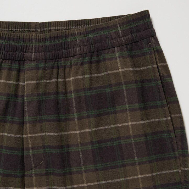tmavě hnědé pánské flanelové kalhoty uniqlo easy patterned v délce po kotníky