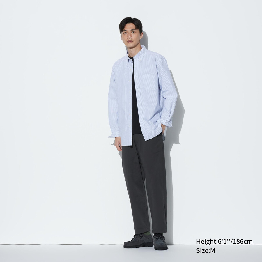 pánské bavlněné kalhoty uniqlo relaxed fit po kotníky tmavě šedé