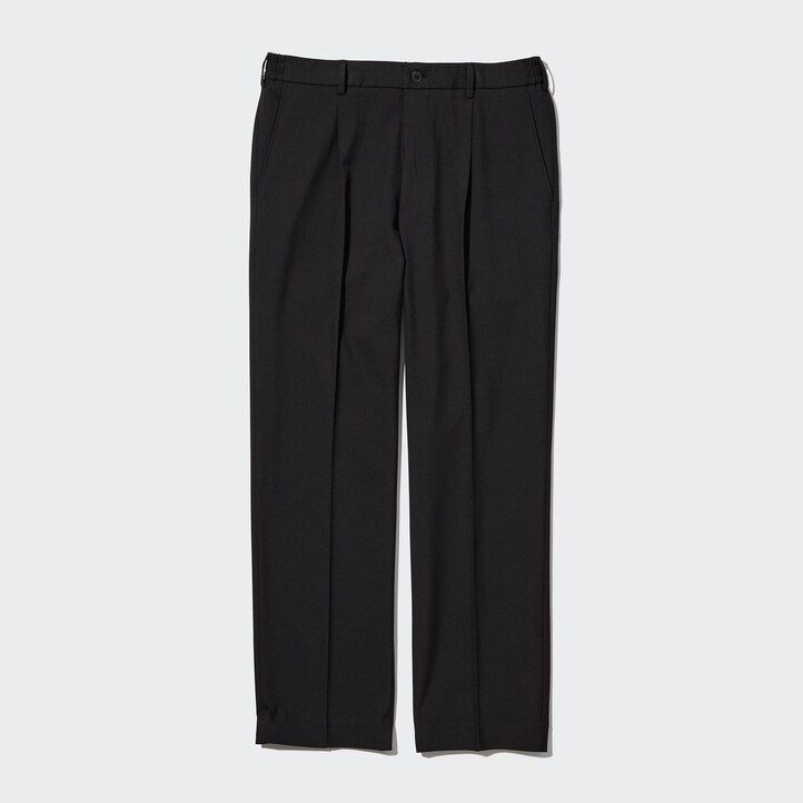 pánské kalhoty uniqlo two way stretch s plisovaným zúženým střihem béžové barvy