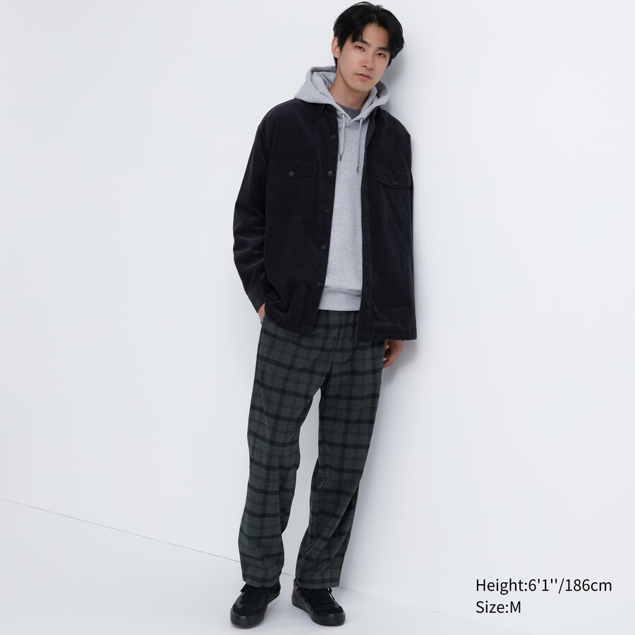pánské kalhoty uniqlo flanel easy patterned po kotníky tmavě šedé