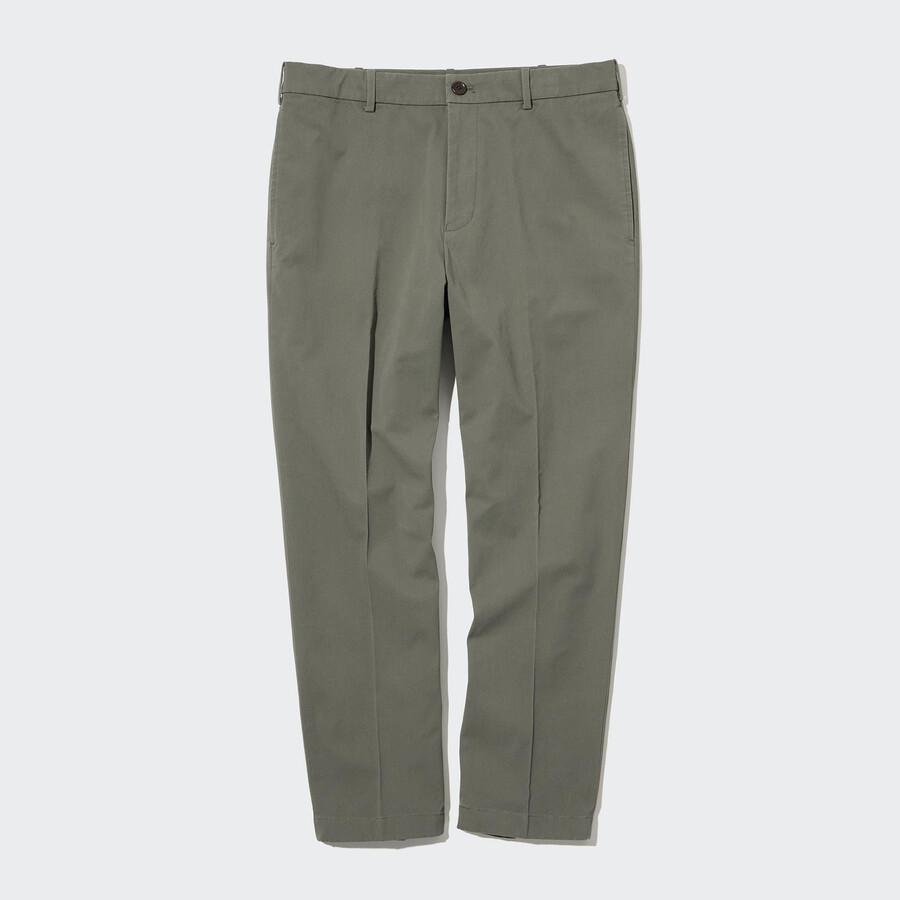 pánské kalhoty uniqlo smart cotton v olivové barvě s délkou po kotníky