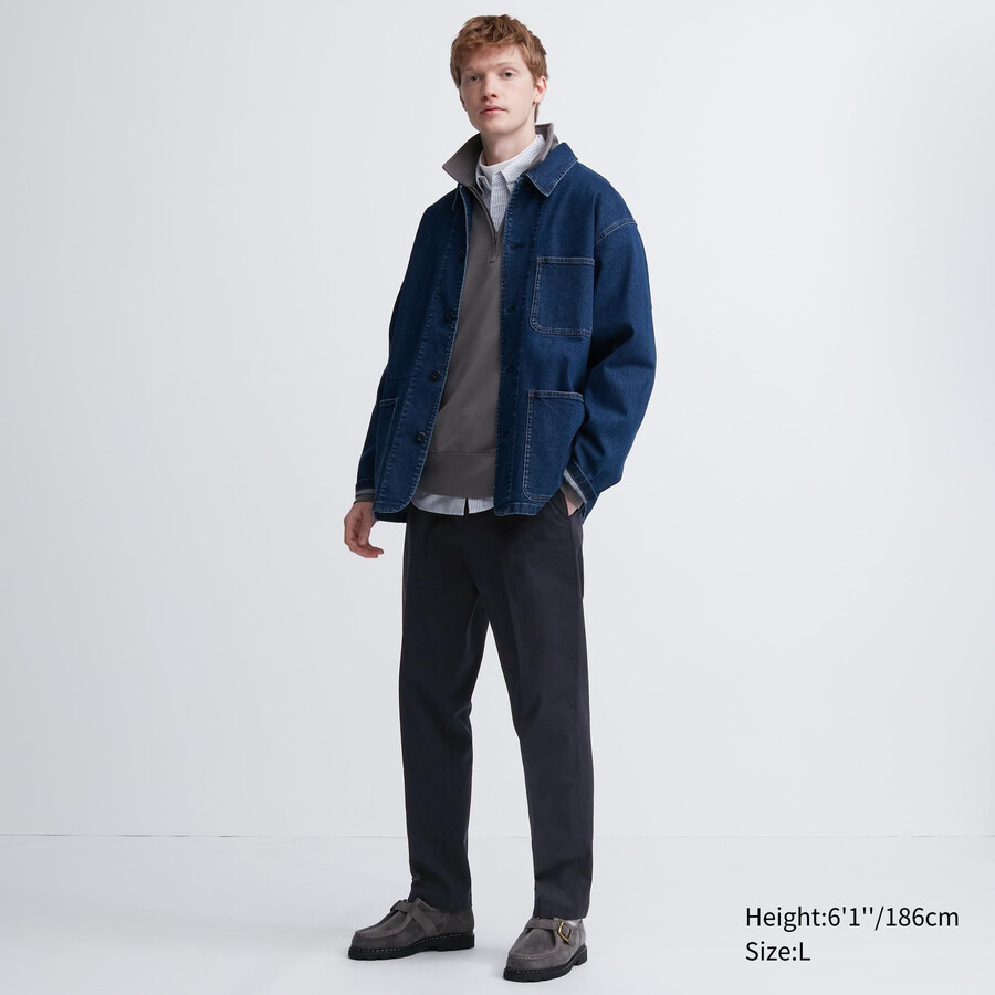 pánské kalhoty uniqlo smart cotton v tmavě modré barvě po kotníky