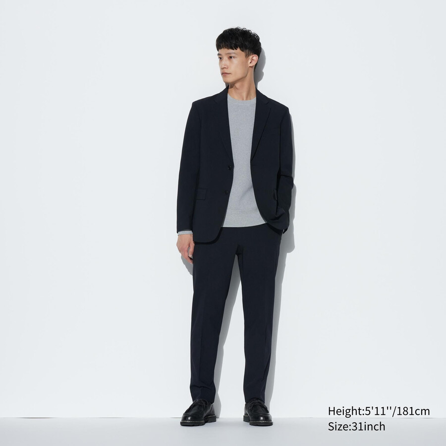 pánské ultralehké kalhoty uniqlo airsense s vlněným vzhledem tmavě modré