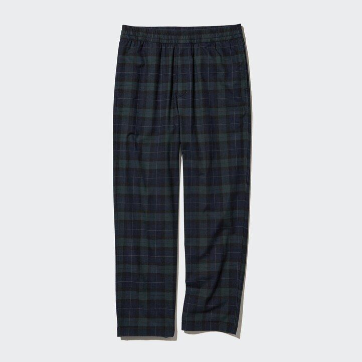 pánské kalhoty uniqlo flanel easy patterned po kotníky tmavě zelené