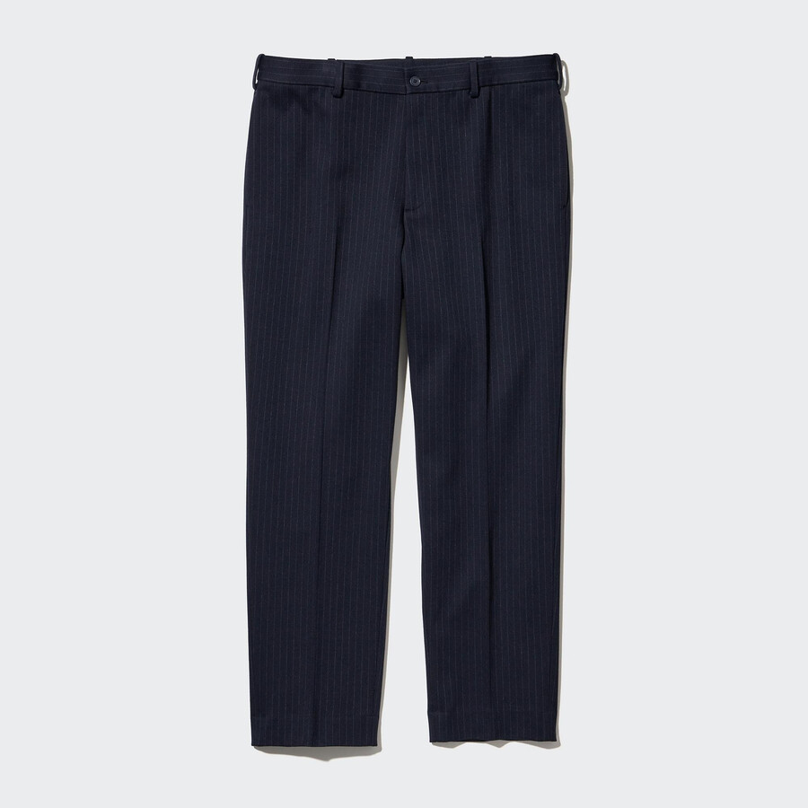 pánské tmavě modré kalhoty uniqlo smart striped v délce ke kotníkům