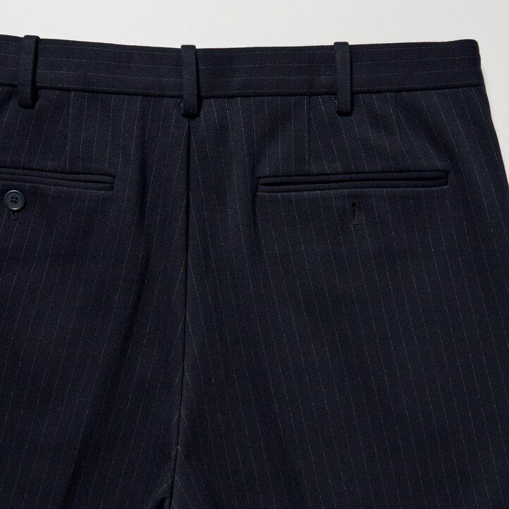 pánské tmavě modré kalhoty uniqlo smart striped v délce ke kotníkům