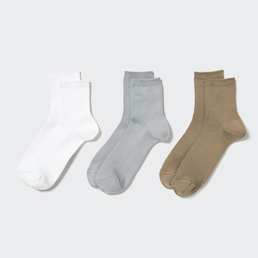 dámské žebrované ponožky uniqlo crew tři páry bílé