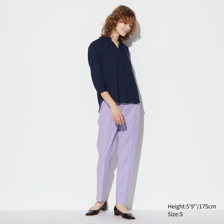 dámská halenka uniqlo rayon s 34 rukávy a límcem skipper olivová