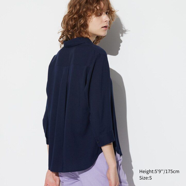 dámská halenka uniqlo rayon s 34 rukávy a límcem skipper olivová