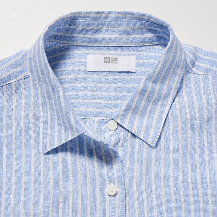 dámská halenka uniqlo 100pct premium linen s pruhovanými rukávy světle modrá