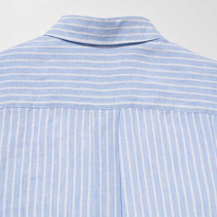dámská halenka uniqlo 100pct premium linen s pruhovanými rukávy světle modrá