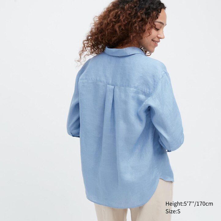 dámská halenka uniqlo 100 ks premium linen skipper collar s 34 rukávy modrá
