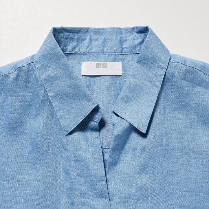 dámská halenka uniqlo 100 ks premium linen skipper collar s 34 rukávy modrá