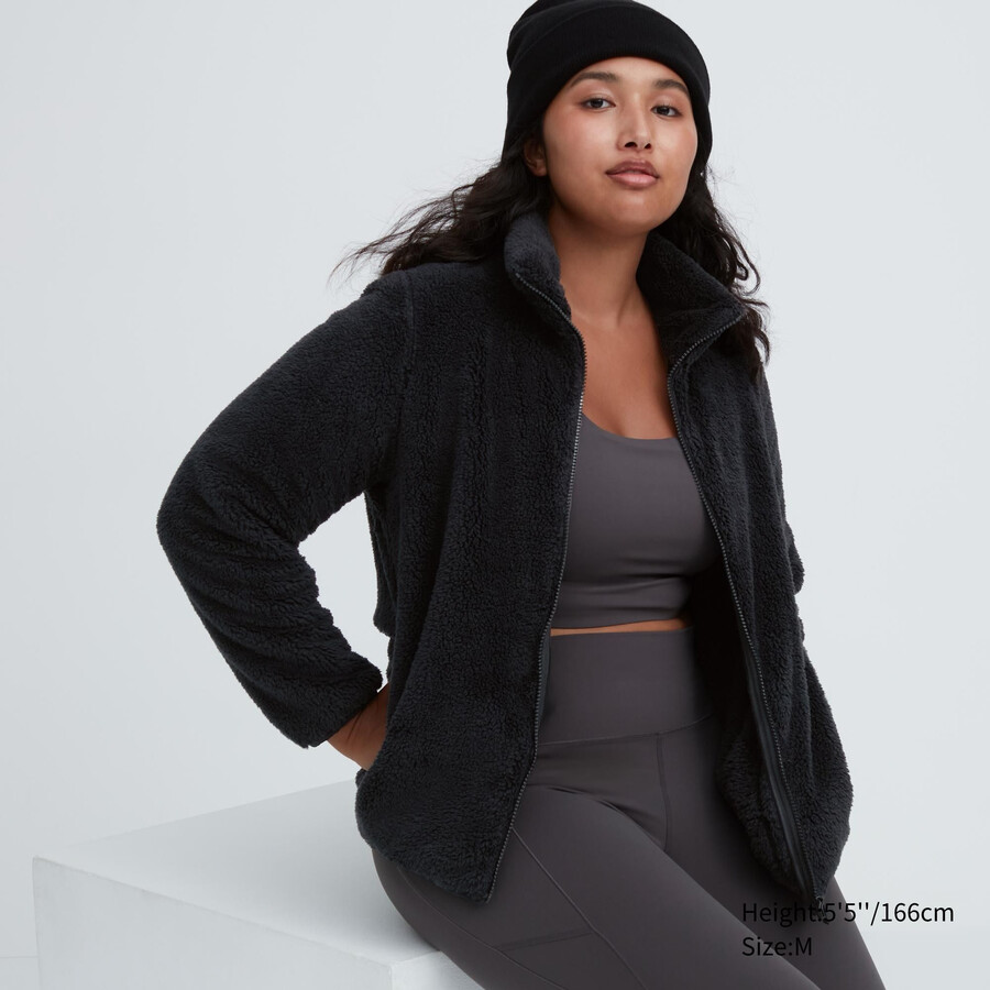 dámské nadýchané fleecové bundy na zip uniqlo fluffy fleece černé