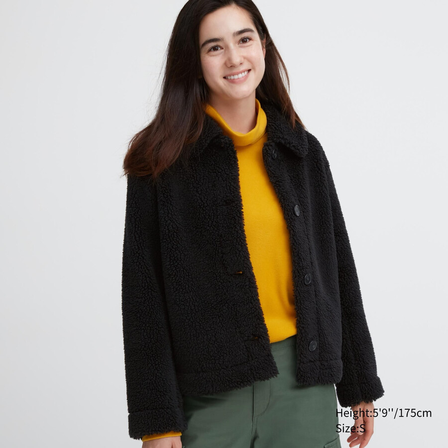 dámské fleecové bundy uniqlo s podšívkou z velurového materiálu černé