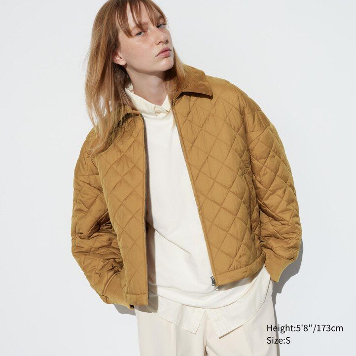 hnědé dámské teplé prošívané bundy uniqlo blouson
