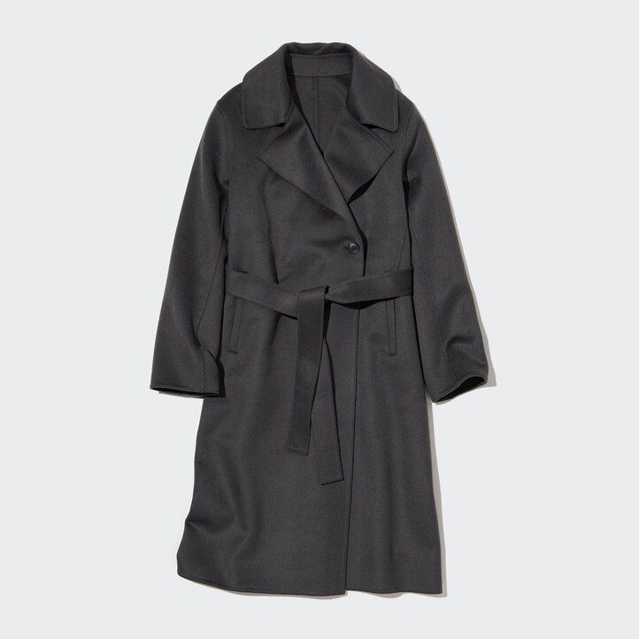 Šedé dámské oversized bundy uniqlo z vlněné směsi