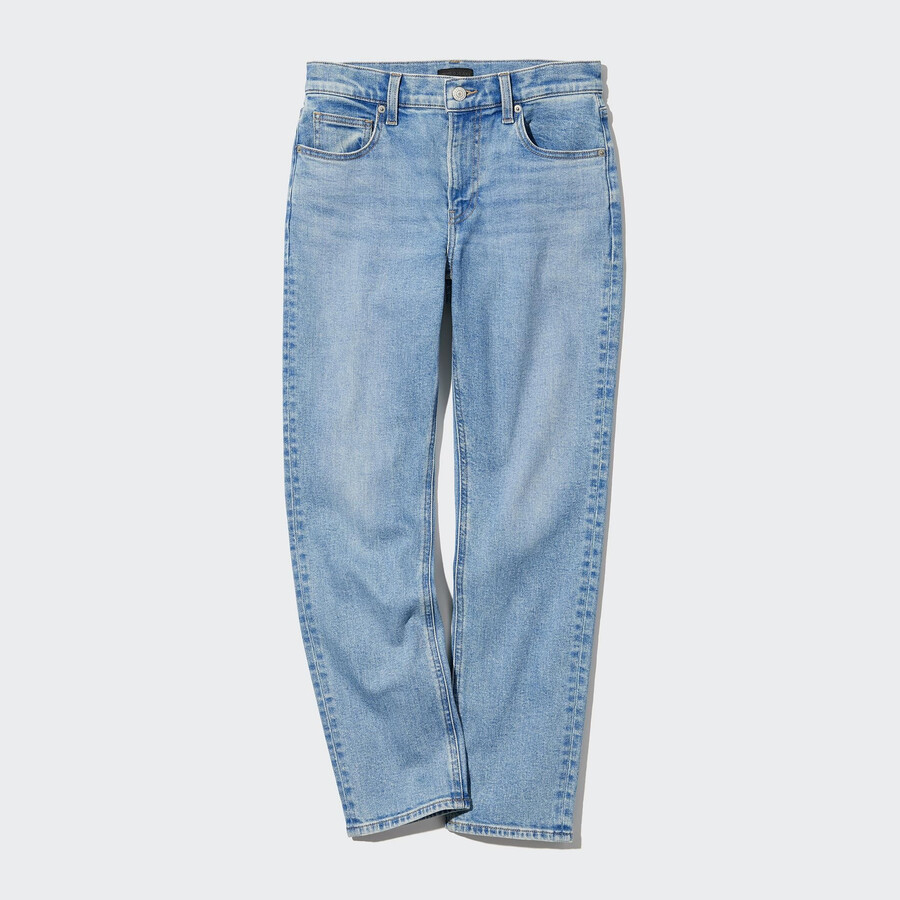 dámské modré džíny uniqlo slim fit straight leg s délkou po kotníky