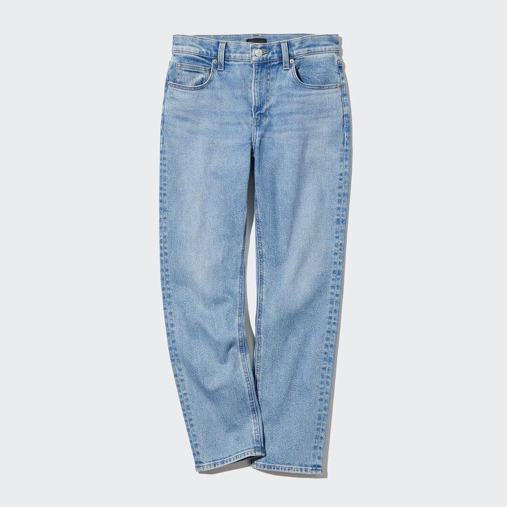 dámské modré džíny uniqlo slim fit straight leg s délkou po kotníky
