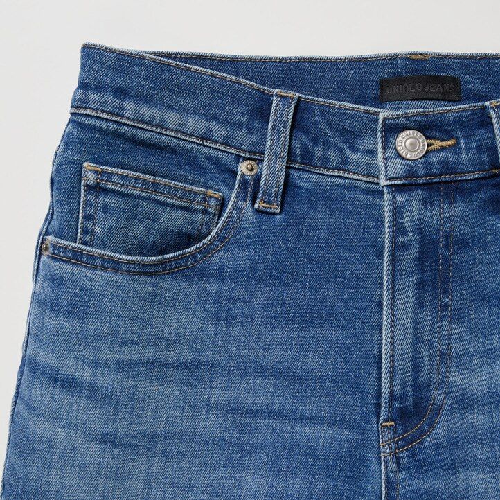 dámské modré džíny uniqlo slim fit straight leg s délkou po kotníky
