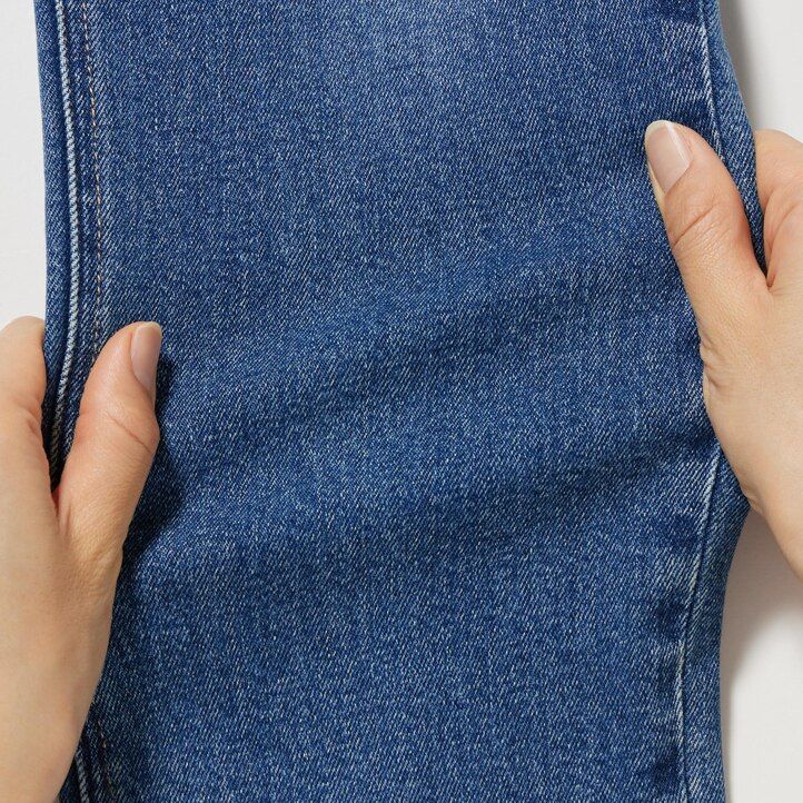 dámské modré džíny uniqlo slim fit straight leg s délkou po kotníky