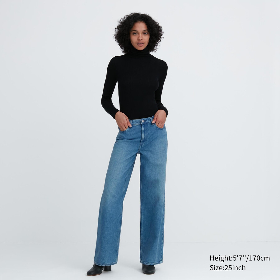 dámské džíny uniqlo low rise baggy fit modré