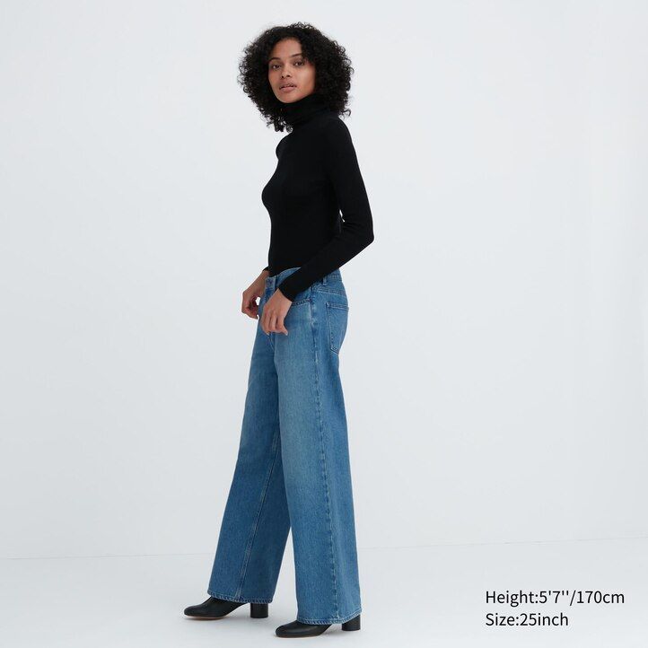 dámské džíny uniqlo low rise baggy fit modré