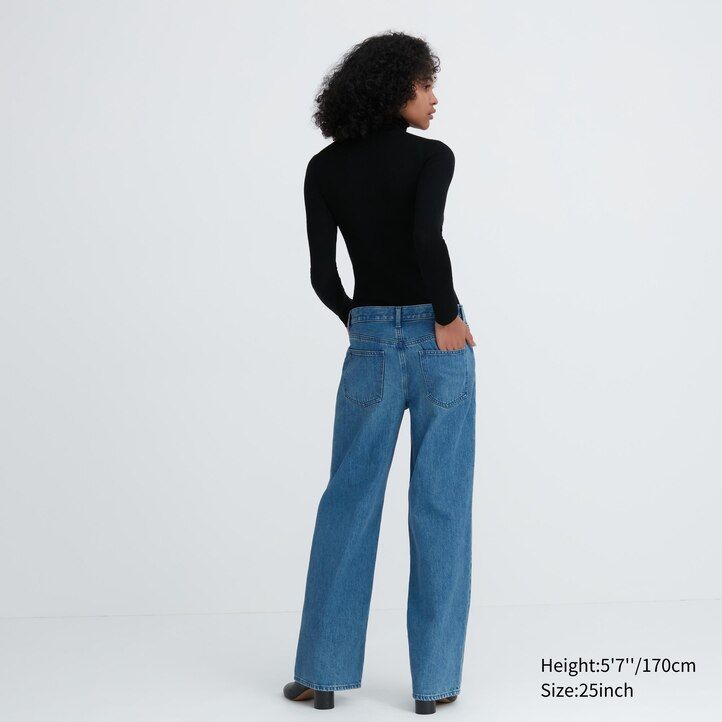 dámské džíny uniqlo low rise baggy fit modré