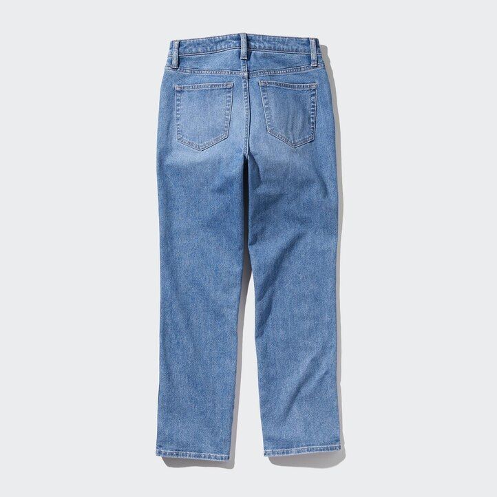 dámské tmavě modré džíny uniqlo slim fit straight leg s délkou po kotníky