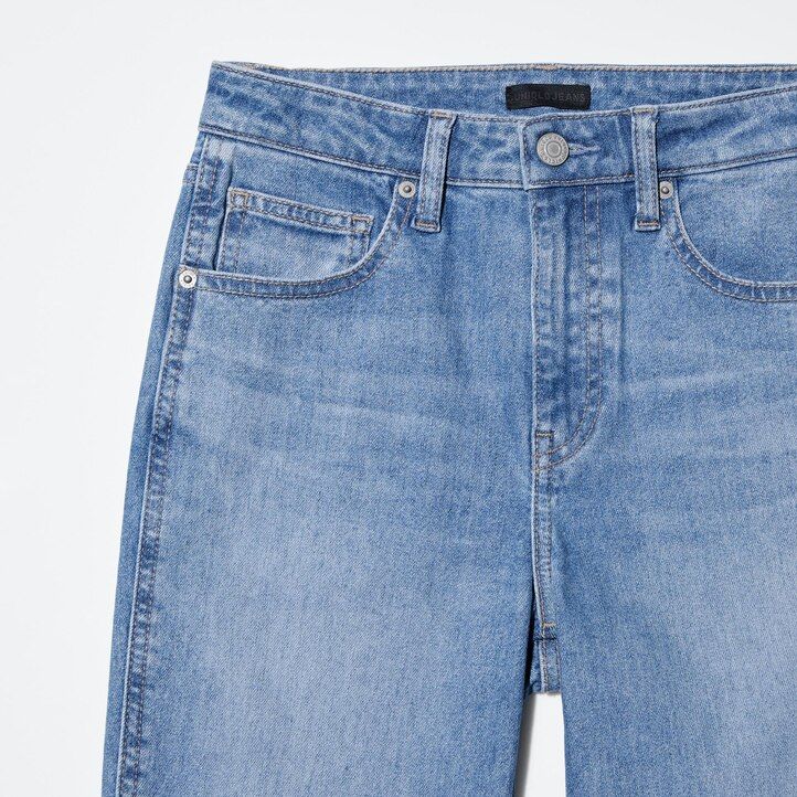 dámské tmavě modré džíny uniqlo slim fit straight leg s délkou po kotníky