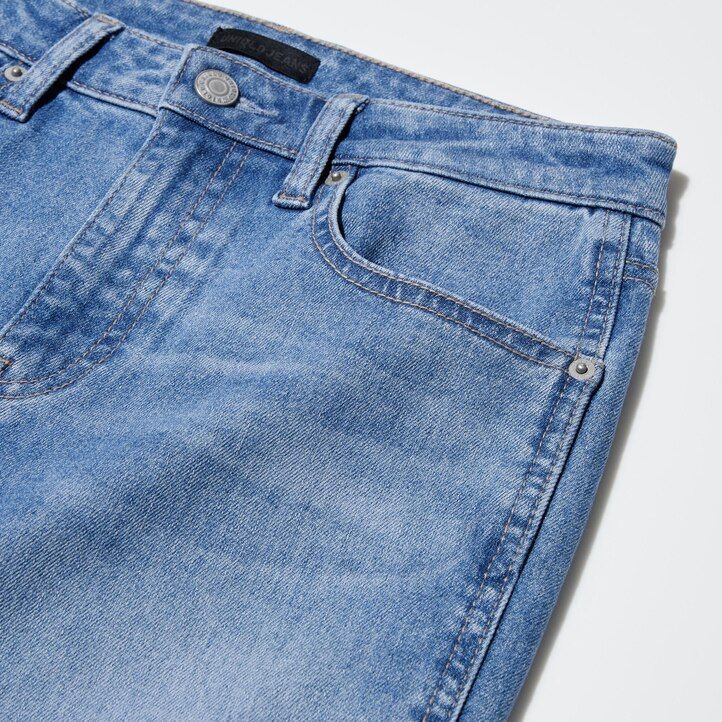 dámské tmavě modré džíny uniqlo slim fit straight leg s délkou po kotníky