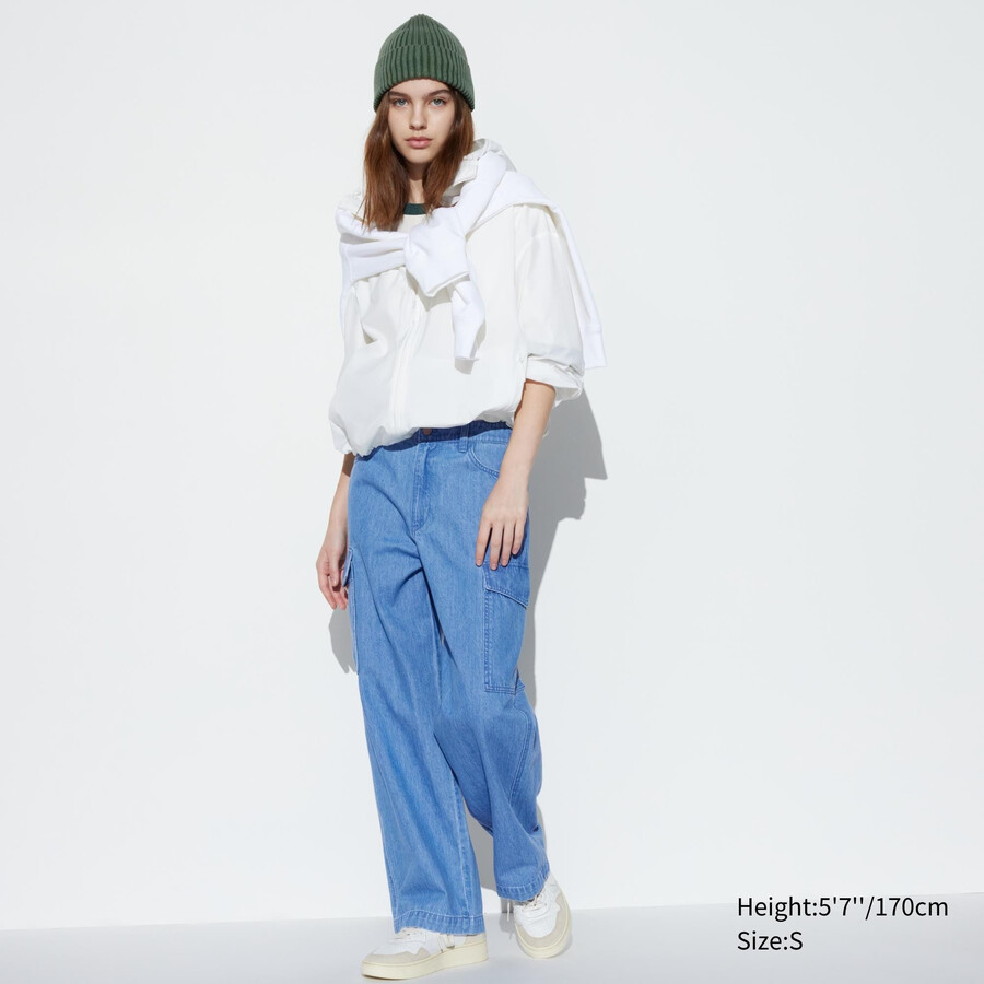 dámské džíny uniqlo denim wide straight legrgo modré
