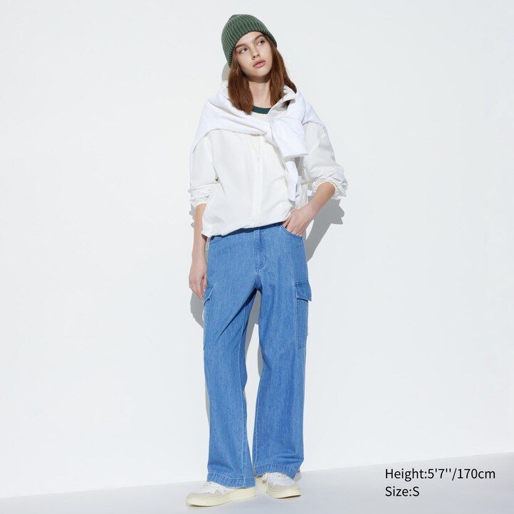 dámské džíny uniqlo denim wide straight legrgo modré