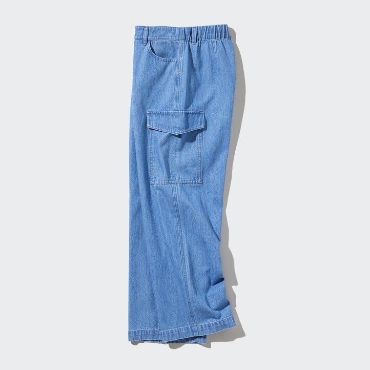 dámské džíny uniqlo denim wide straight legrgo modré