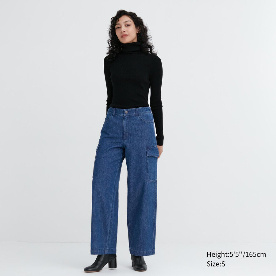 dámské džíny uniqlo denim wide legrgo modré