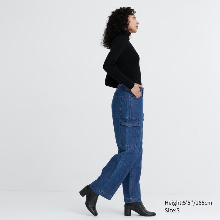 dámské džíny uniqlo denim wide legrgo modré