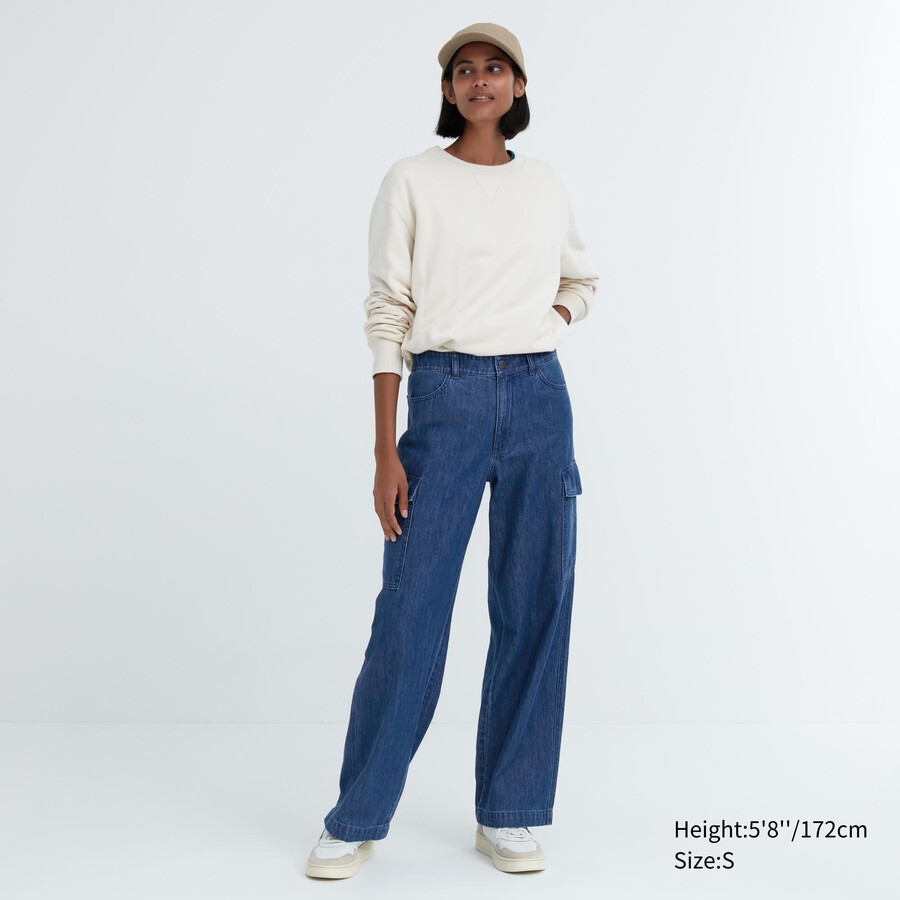 dámské džíny uniqlo denim wide straight legrgo modré