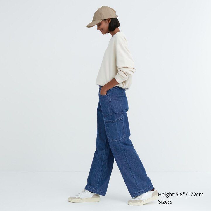 dámské džíny uniqlo denim wide straight legrgo modré