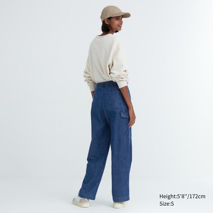 dámské džíny uniqlo denim wide straight legrgo modré