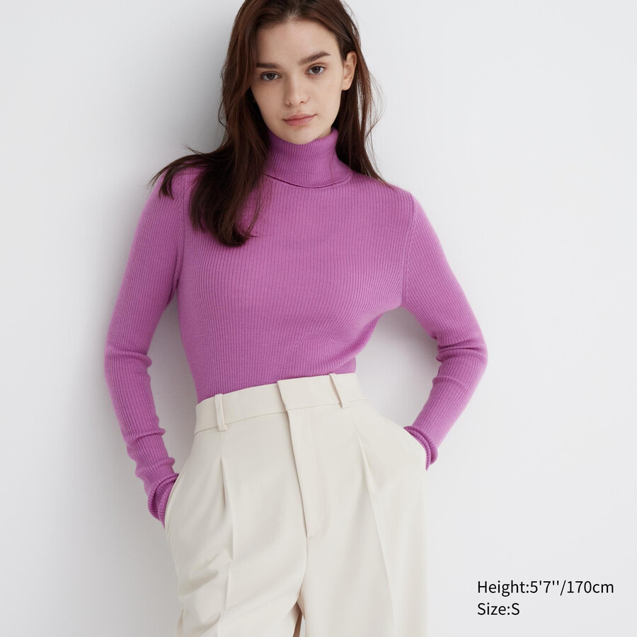 dámské žebrované svetry uniqlo 100pct extra fine merino fialové
